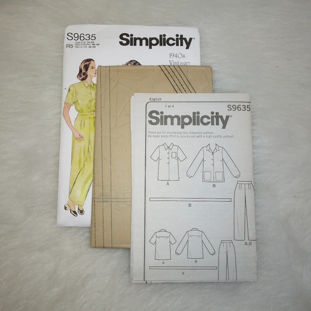SIMPLICITY S9635 Sz 14-22 Vintage 1940s 2 piece Lounge set